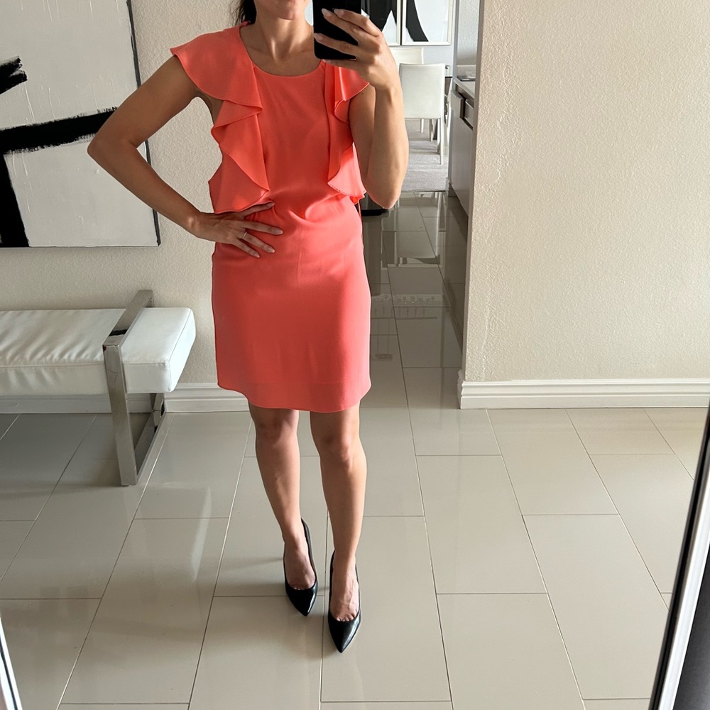BNWT BCBG Maxaria coral ruffle dress XXS XS
